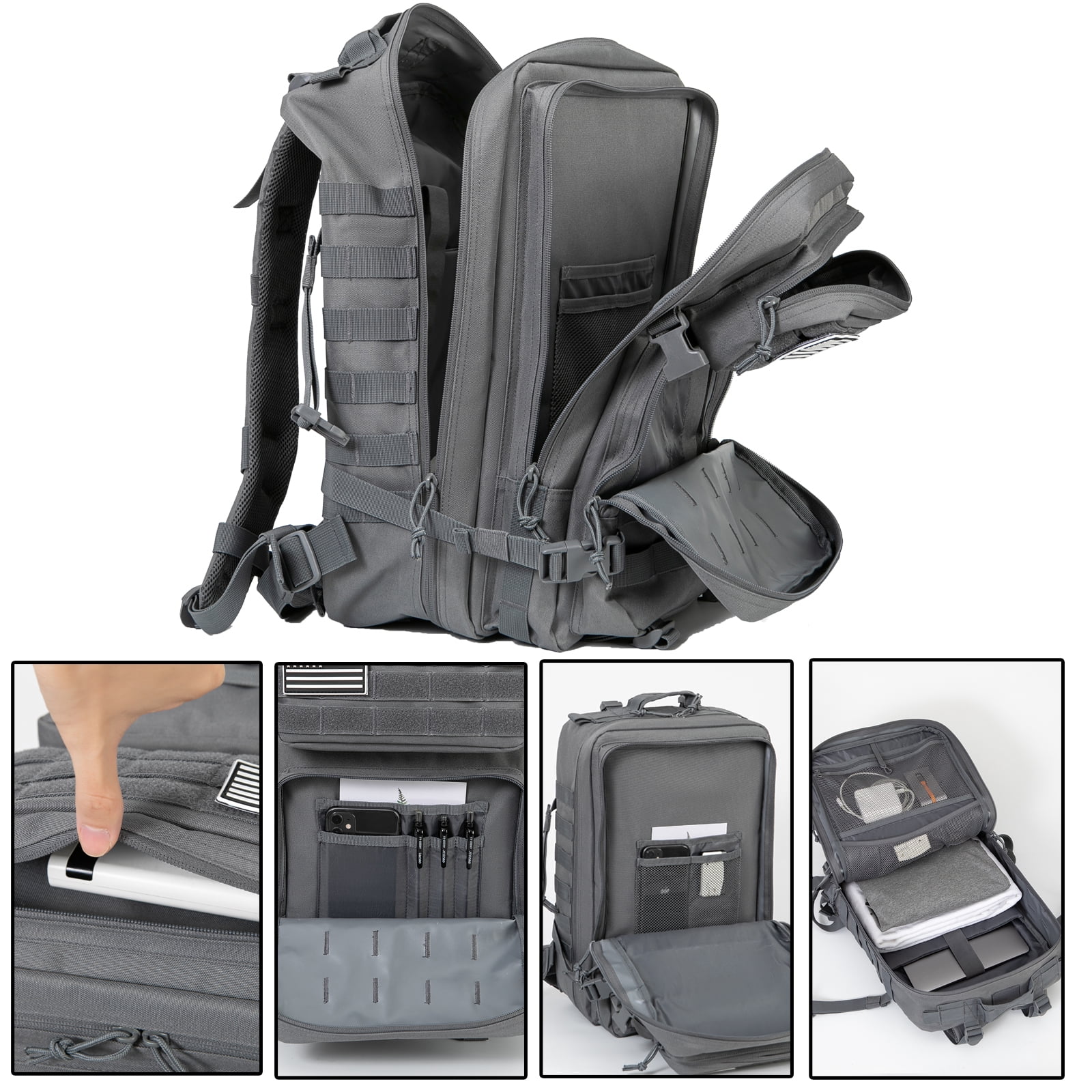 QT&QY 45L Molle Hiking Backpack Outdoor Travel Daypack 17 Inch Laptop Compartment Work Commuter Bag