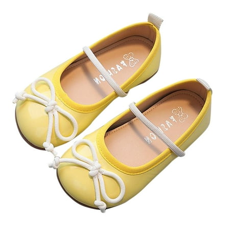 

JDEFEG Saltwater Sandals for Girls Girls Shoes Autumn Children Princess Shoes Non Slip Soft Sole Leather Shoes Bowknot Single Shoes Girl Toddler Slippers Size 6 Yellow 22