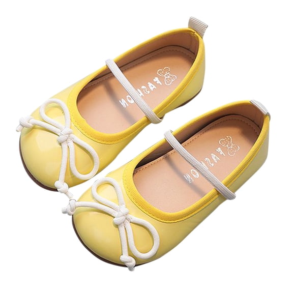 AUDeals Girls Mary Jane Flats - Bowknot Princess Dress Shoes with Ankle Strap Non Slip Soft Sole (Yellow, 3.5-4 Years )