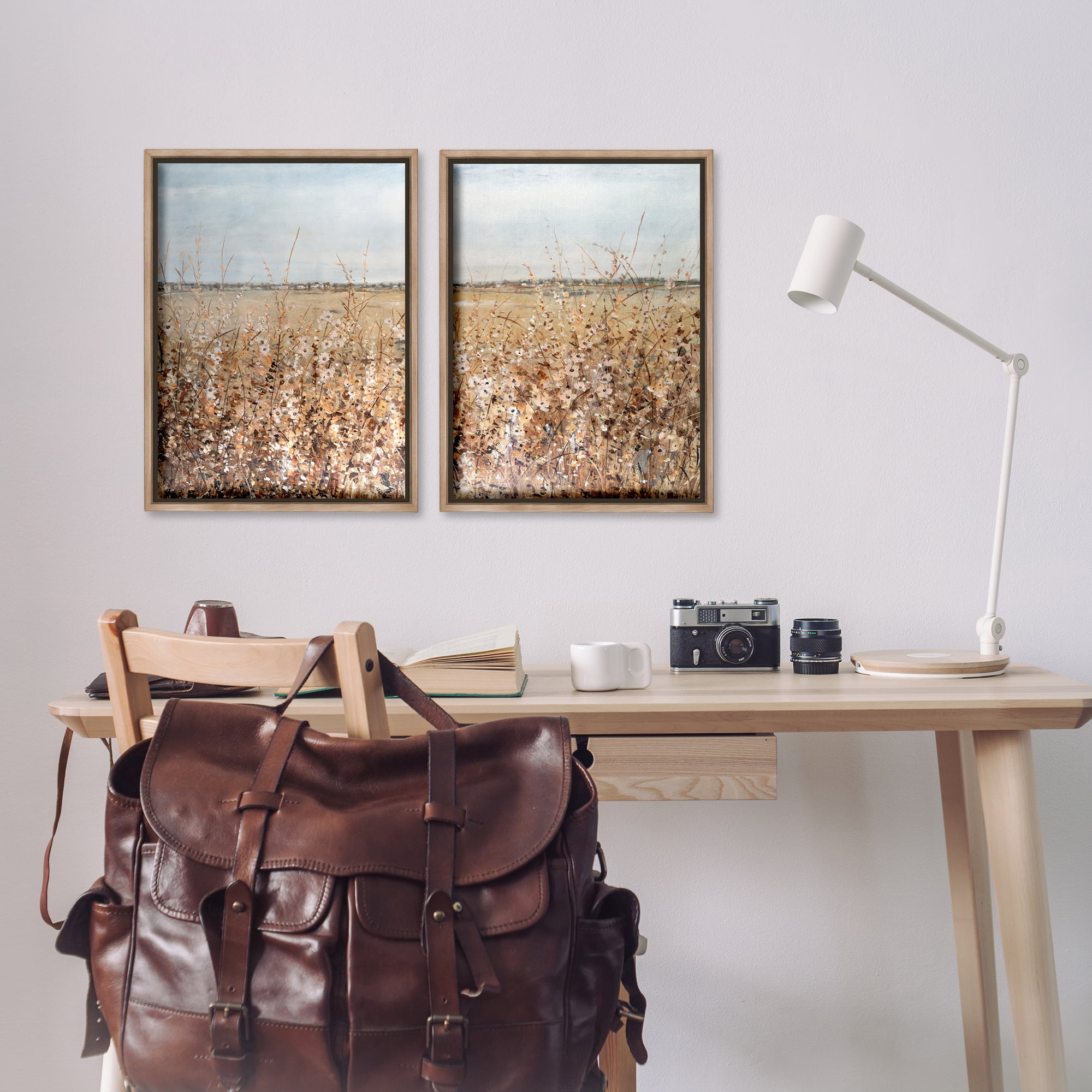 Stupell Industries Rustic Country Prairie Landscape & Nature Painting Brown Floater Framed Canvas Art Print Wall Art, 17 x 25, Set of 2