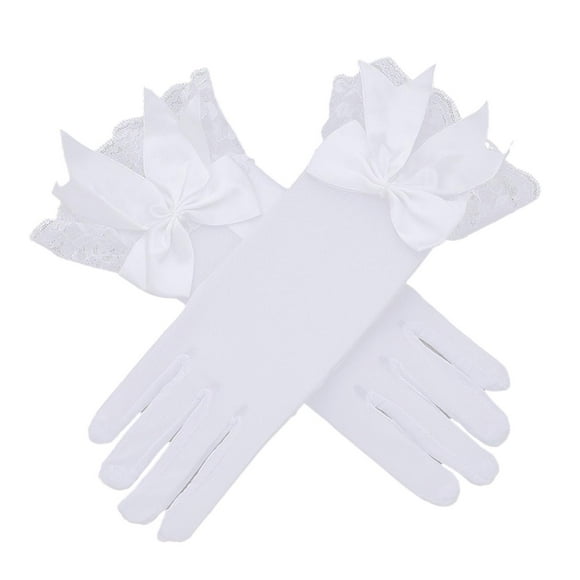 Tnarru Ladies Lace Gloves Bow Decor Bridal Gloves Durable Full Finger Gloves Multifunction Costumes Gloves for Wedding Festive Opera White
