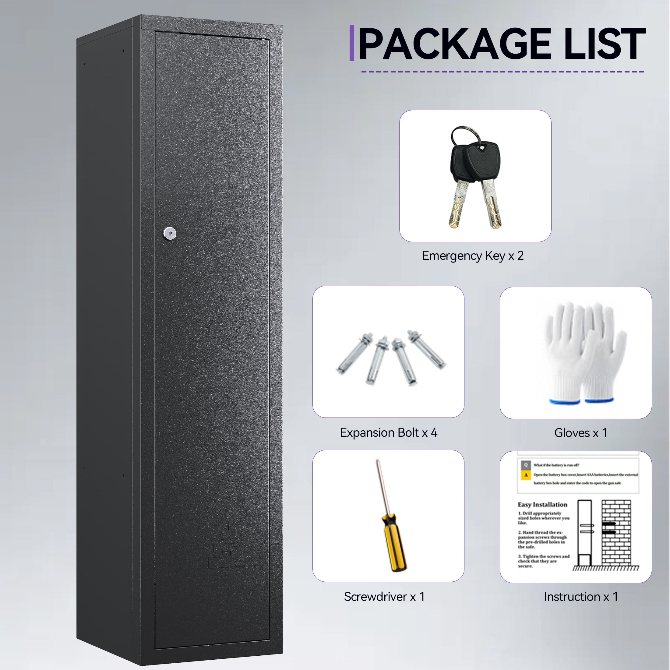 KAER 8-10 Gun Safe, Multi-Function Storage Cabinet for Pistols, Unassembled Gun Cabinet with Removable Shelf