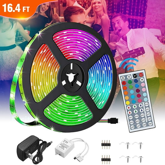 LED Strip Lights, 16.4ft RGB LED Light Strip SMD3528 LED Tape Lights, Flexible Color Changing LED Strip Lights with Remote Controller and 12V Power Supply for Home, Bedroom, Kitchen