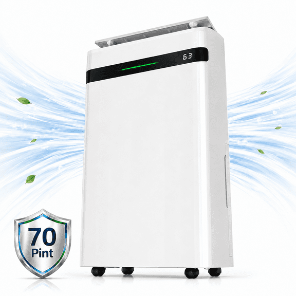 Ludatido Dehumidifier, 1.45 Gallon Tank, Auto/Manual Drain,70 Pint Max, Covers 500 sq.ft., Ideal for Basements(DOE 22 Pints)