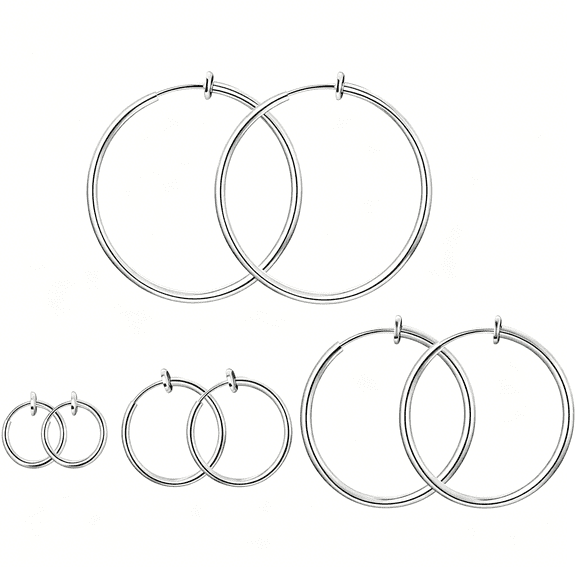 DESIGNICE Stainless Steel 4 Pairs Set Clip On Hoop Earrings for Women Men Non Pierced Earrings Silver Jewelry Earrings Set
