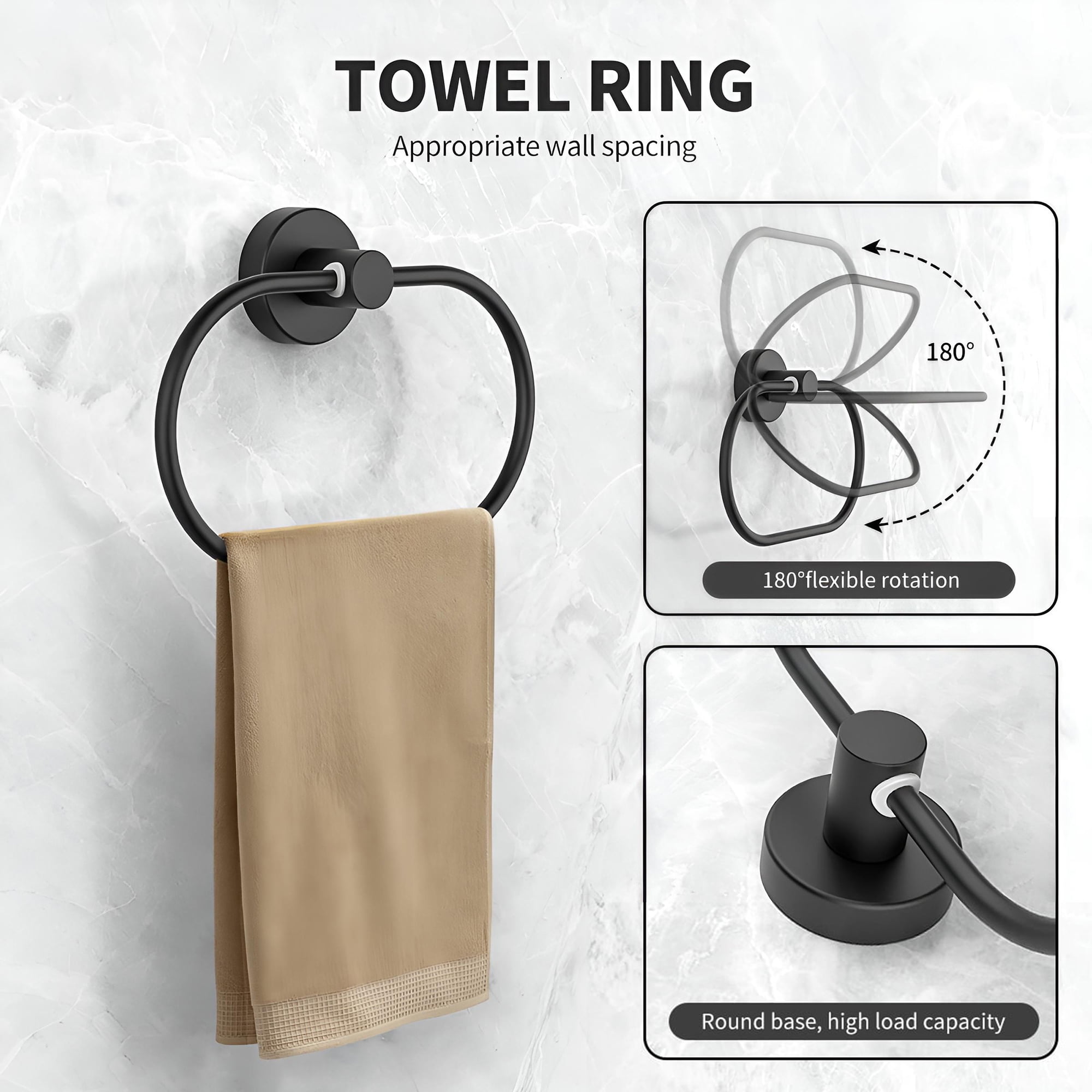 INSMART 7 PCS Bathroom Hardware Set,Black Stainless Steel Bathroom Tower Rack Set Wall Mounted,Includ Towel Bar, Towel Ring Towel Hook and Toilet Paper Holder
