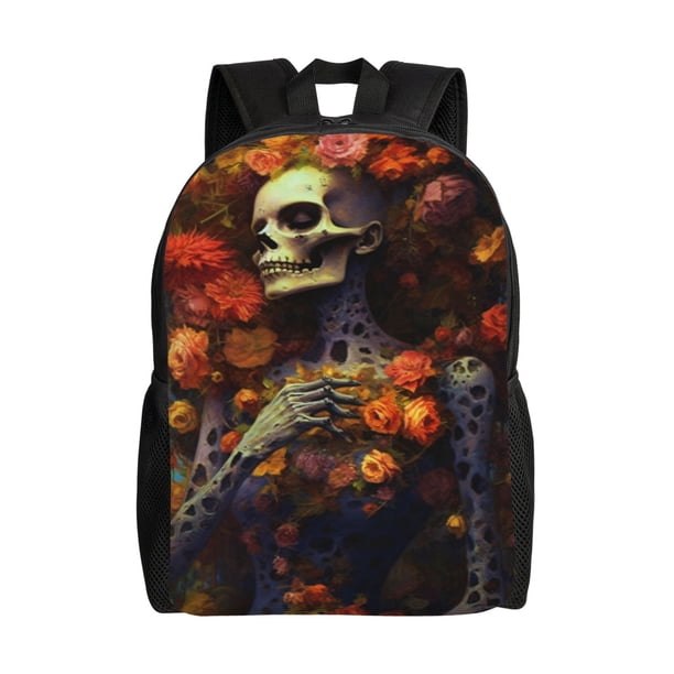 Balery Vintage Floral Skull Mochila - Mochila Estilosa y Duradera para Laptop de 15 Pulgadas con Tela Oxford Impermeable