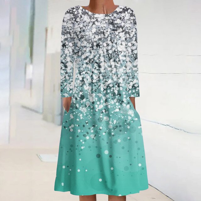 Ichuanyi liquidación de mujeres cuello redondo de mujeres con manga larga abotonado vestidos impresos abotonados ICHUANYI WER202308181088