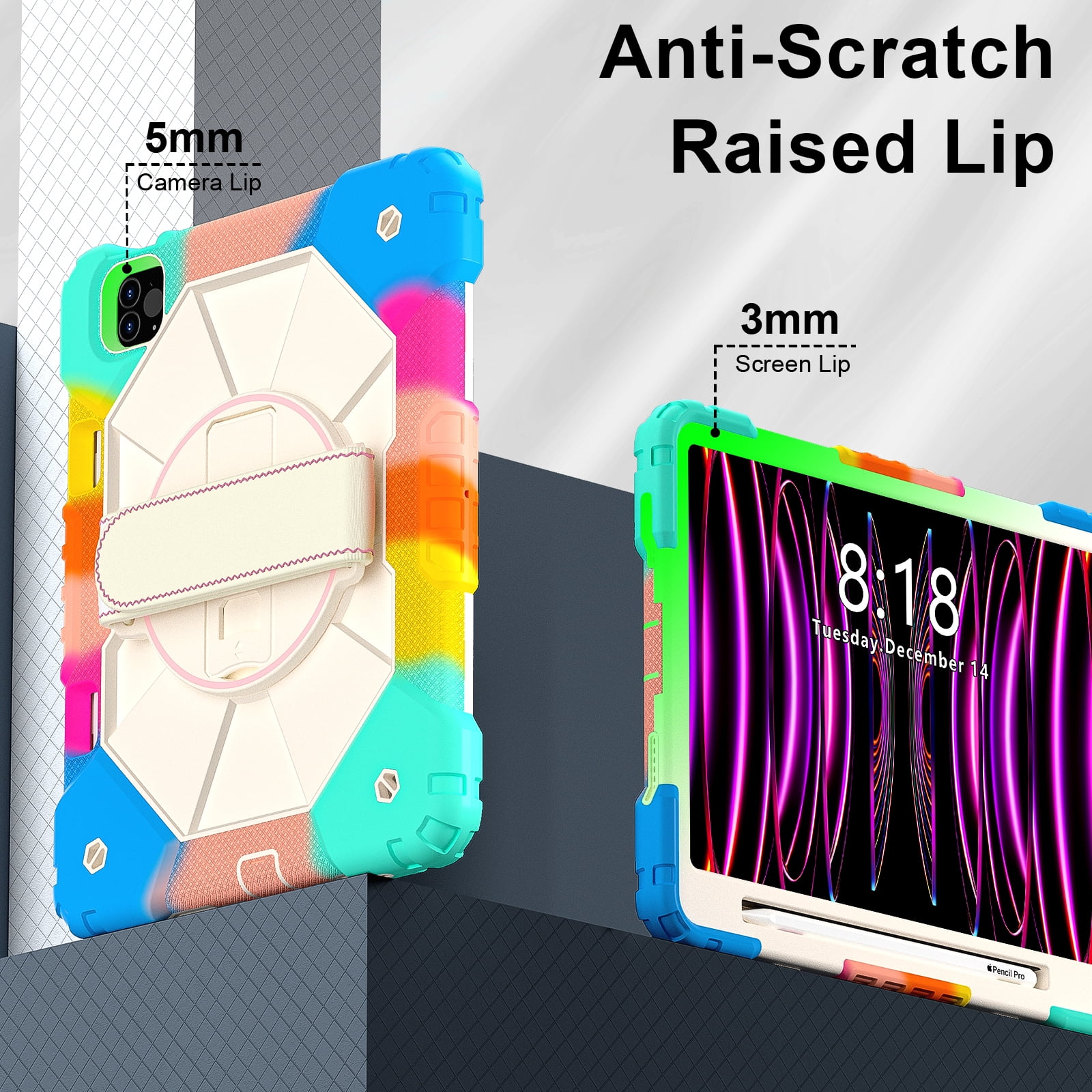 Shockproof Case for Apple iPad Pro 11 Inch 2022/2021/2020/2018 4th 3rd 2nd 1st Gen/ iPad Air 5th 4th Gen 10.9 Inch,Rotating Kickstand Pencil Holder Shoulder Strap Hand Strap Bumper Cover,Colorful Blue