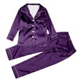 thumbnail image 2 of Satin Pajamas For Women Men Set Unisex Kids Pajamas Set Button Down Long Sleeve Sleepwear Lounge Set Long Sleeve Top And Pants Family Christmas Pajamas Matching Sets 2025 Kids #01Purple,150=11-12Y, 2 of 9