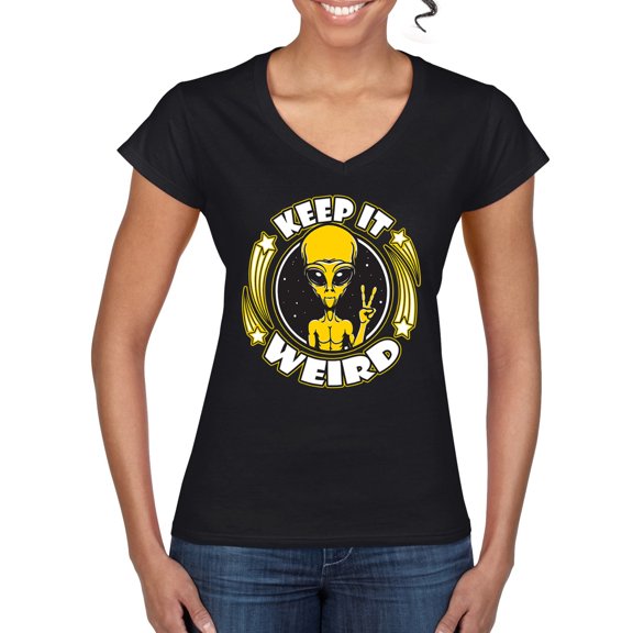 Wild Bobby Keep It Weird Alien Women Standard V-Neck Tee