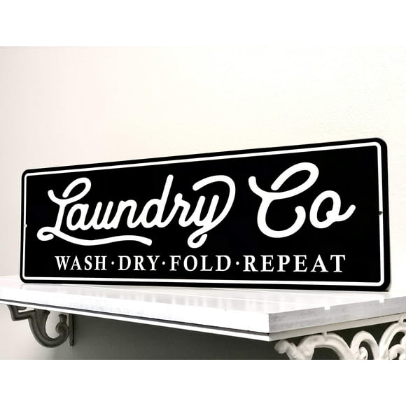 Laundry Co Wash Dry Fold Repeat - Farmhouse Laundry Room Home Decor Wall Sign : Black 24" x 7"