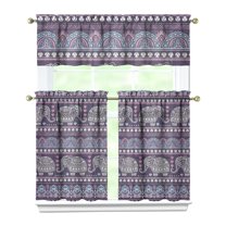 Kitchen Curtains 36 Inch Short - 3 Panel Set, Boho Elephant Mandala Print, Rod Pocket Window Curtain, 100% Polyester for Farmhouse, Retro Bohemian Kitchen, Easy Wash