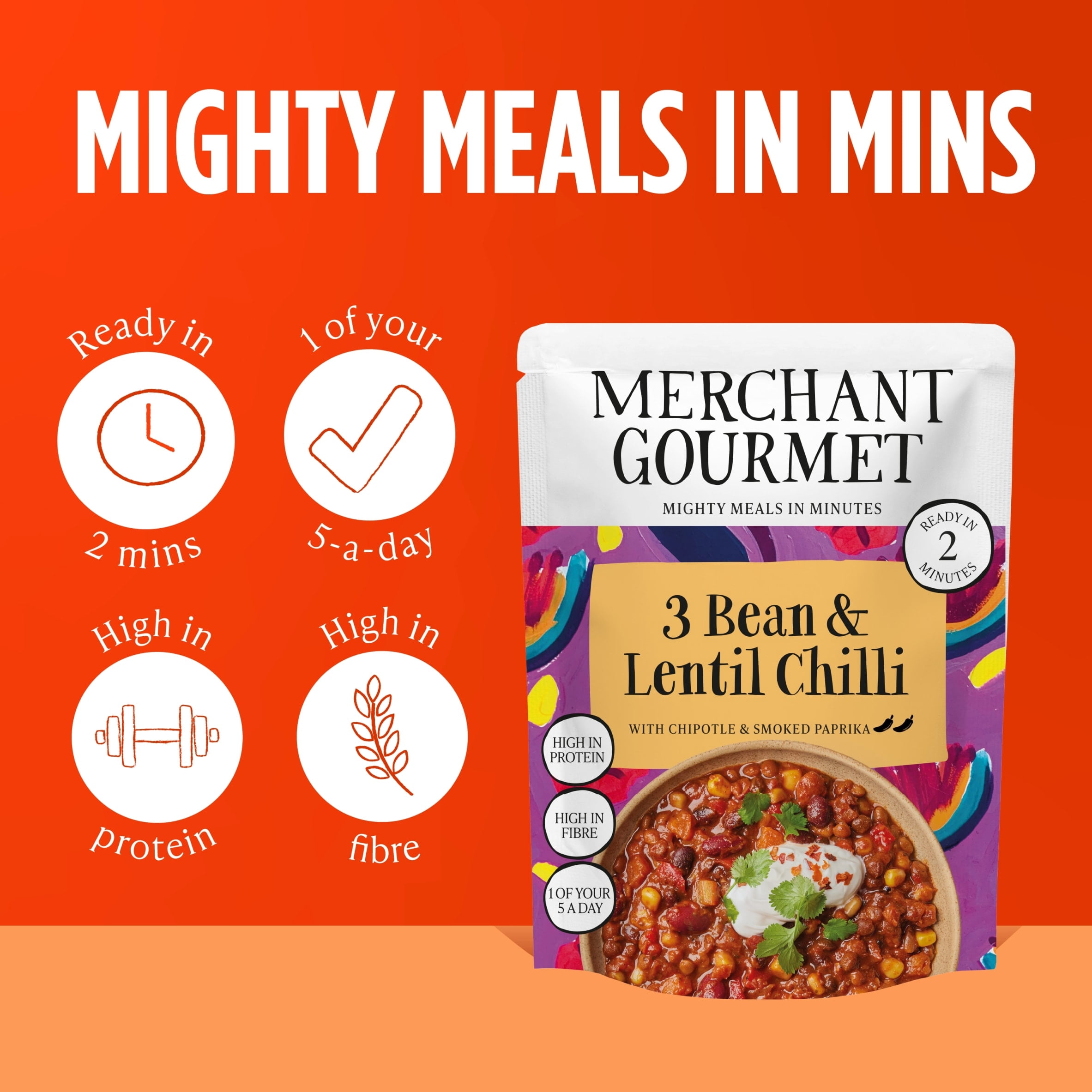 Merchant Gourmet 3-Bean & Lentil Chilli 280g, Imported from Britain