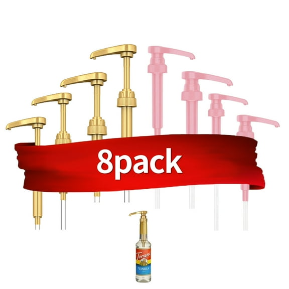 RYLZX  8 Pack Coffee Syrup Pumps,Skinny Syrup Pump for 750ml 25.4oz Syrup Bottle, Syrup Pump Dispenser for Kitchen Dinning Coffee Bar Drinking with Gold and pink