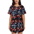 thumbnail image 1 of Balery Red Blue White Stars Conjunto de Pijama para Mujer con Estampado, Dos Piezas de Manga Corta y Shorts, Ropa de Dormir Suave con Cuello Redondo y Bolsillos-Small, 1 of 6