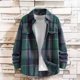 thumbnail image 1 of Blusa y camisa de manga larga con cuello vuelto para hombre, informal, de manga larga, con solapa, estampado a cuadros, botones, bolsillo falso, chaqueta, blusa de poliéster para hombre, 1 of 8