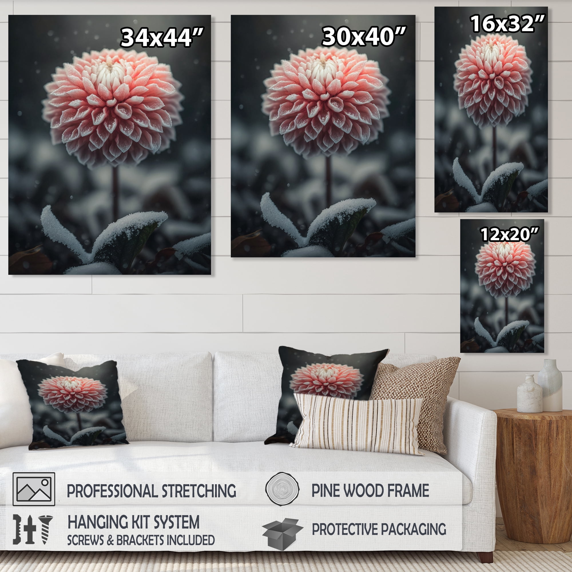 Designart A Blooming Pink Dahlia Flower In Winter III Canvas Wall Art