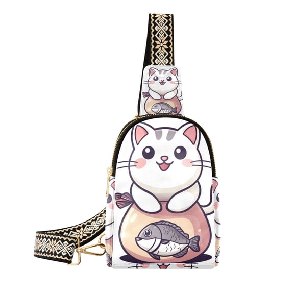 FORMRS Womens Crossbody Sling Bag Travel Daypack Shoulder Chest Backpack, White Cute Cat