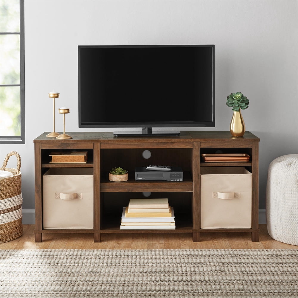 Mainstays Parsons Cubby TV Stand for TVs up to 50", Walnut Walmart