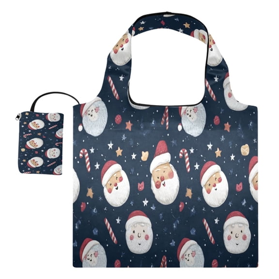 Large Capacity Print Tote Bag,Lightweight Portable Foldable Shopping Bag Santa Faces