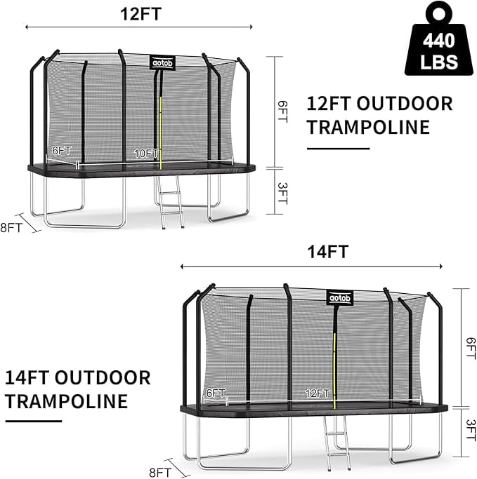 AOTOB 14x8ft Large Rectangle Trampoline for Kids and Adults,Big Outdoor Trampoline with Enclosure Net - Supports Up to 440 lbs,Birthday Party Gifts,Black