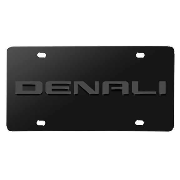 iPick Image for GMC Denali 3D Gunmetal Gray Name Logo on Black Stainless Steel License Plate, Official Licensed