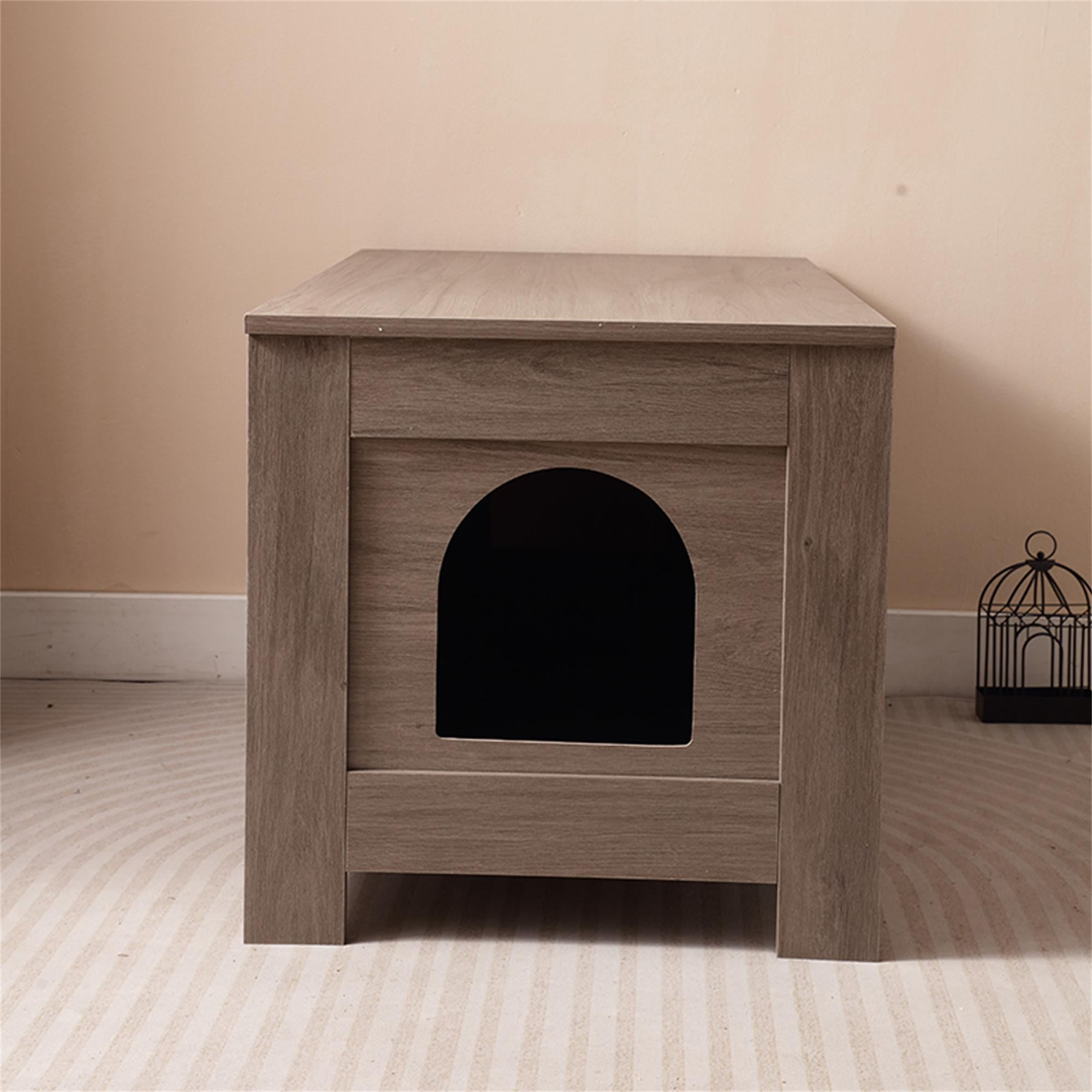 Kadyn 31" Hidden Cat Litter Box Enclosure Furniture with Barn Door, Indoor Cat Washroom, Wooden Enclused Litter Box Cat House, Brown