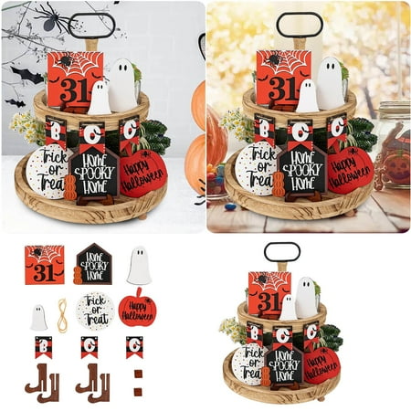 

1 Set Of Tiered Tray Decorations Wooden Signs For Home And Wooden Signs With Witch Hat Cute Long Centerpiece Tray for Dining Room Table