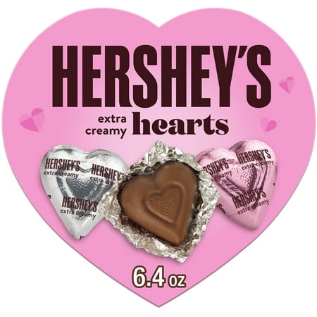 HERSHEY'S Extra Creamy Milk Chocolate Hearts, Valentine's Candy Gift Box, 6.4 oz