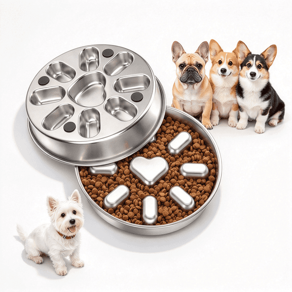 HUALAIJIN Stainless Steel Anti-Slip Slow Feeder Dog Bowl, Puzzle Slow Eating Bowl for Dogs, Silver, 1 Pack