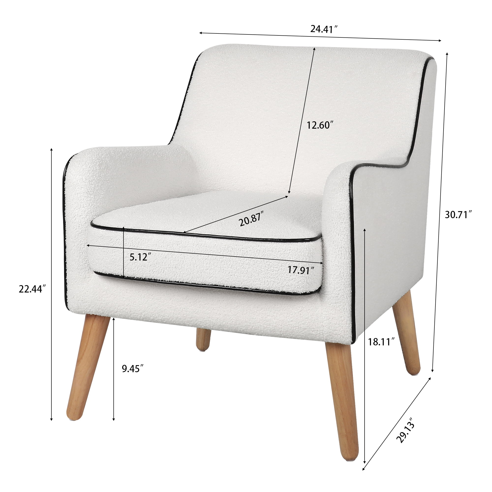 Kadyn Armchair, Single Sofa Chairs for Living Room, Accent chairs with Wood Legs, White