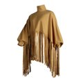 thumbnail image 3 of Womens Turtleneck Fringe Tops Bating Long Sleeve Jacket Vintage Tassel Poncho Cape Oversized Pullover Sweatshirt Dress, 3 of 6