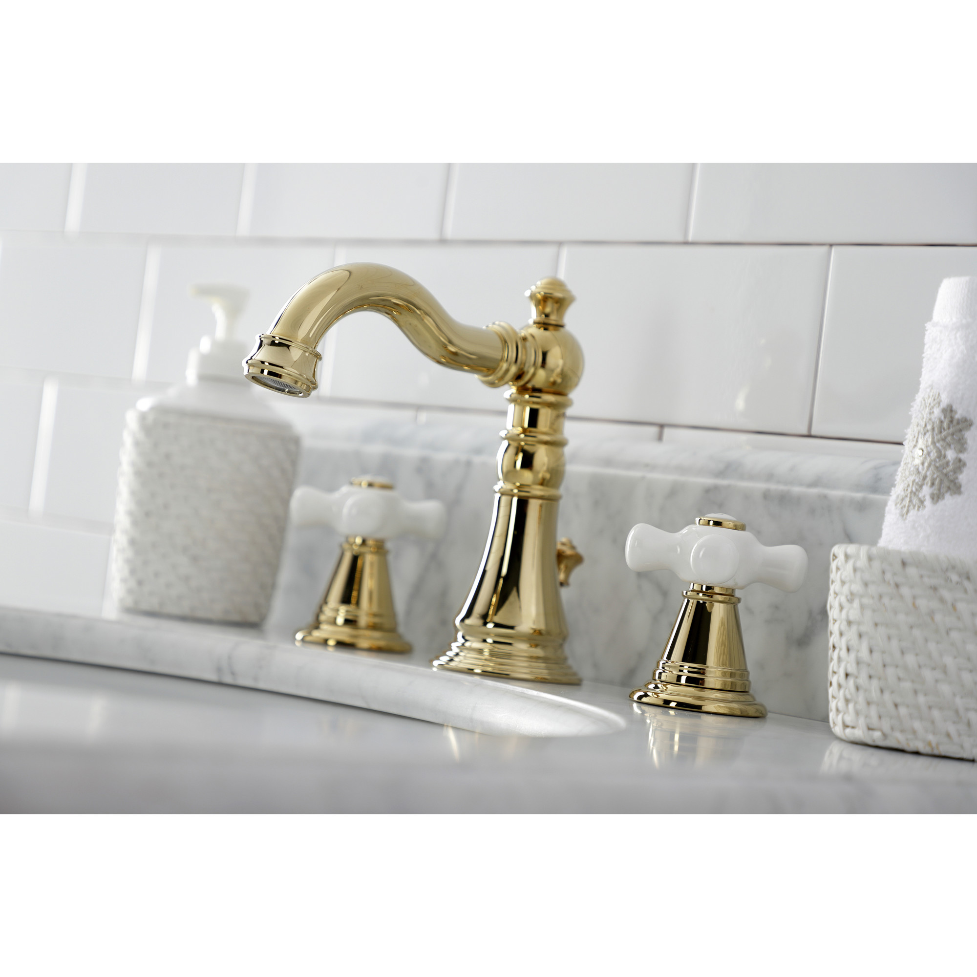 Kingston Brass FSC1972APX American Classic Widespread Bathroom Faucet with Pop-Up Drain, Polished Brass