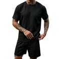 thumbnail image 2 of LEKWK Men Linen Sets Outfits 2 Piece Lightweight Loose Fit Solid Beach Vacation Summer Outfits Short Sleeve Crewneck Casual Tops and Drawstring Shorts, 2 of 6