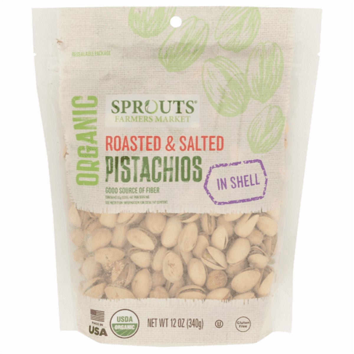 Sprouts Organic Roasted Salted In Shell Pistachios 12 oz (Pack of 2)