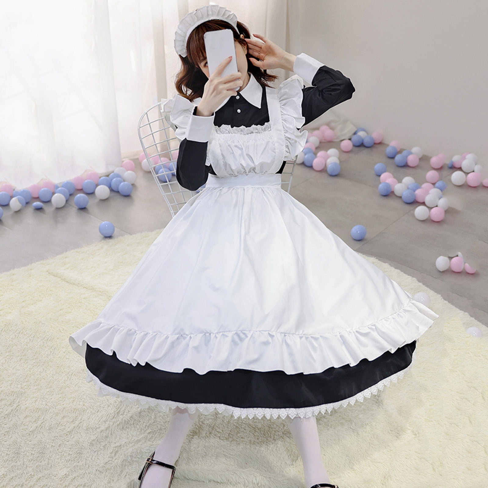 Lilgiuy Japanese Women Maid Outfit Cosplay Costume Victorian Maid Dress Apron Christmas Halloween Costumes for Anniversary Graduation