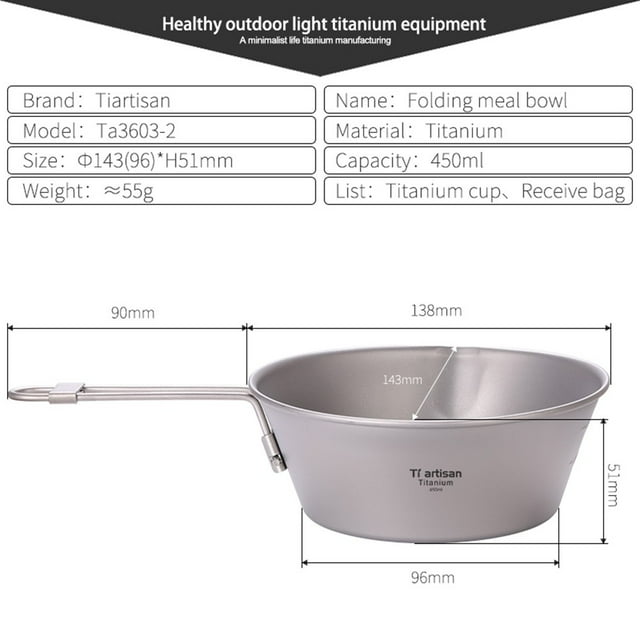 Bol de Camping Pliable Ultraléger en Titane Sierra Cup pour Randonnée 450ml avec Bec