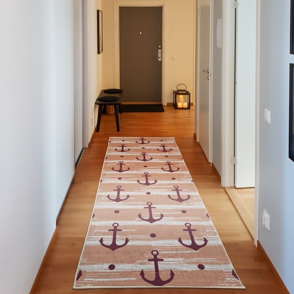 Marine Decorative Rug, Anchors and Skulls Crossed Bones Dots Pirate Horror Fear Seaman Illustration Art, Quality Carpet for Bedroom Dorm and Living Room, 6 Sizes, Mauve Taupe, by Ambesonne