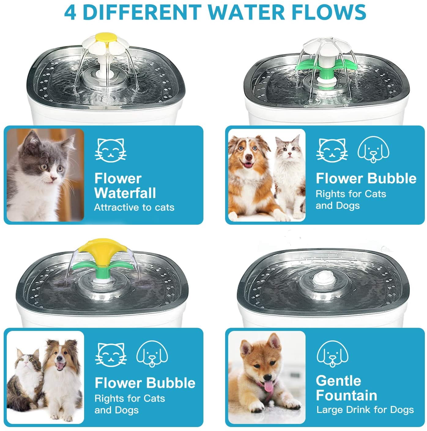 Ownpets 2.5l Cat Water Fountain Led Light Pet Dog Drinking Bowl Triple Filter