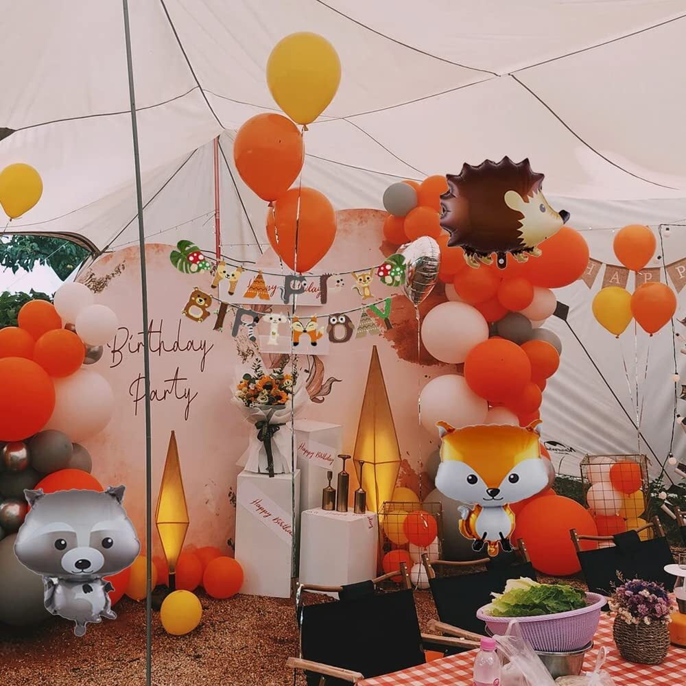 Woodland Theme - Floating Arch & Fox Column  Fox birthday party, Woodland  birthday party, Birthday party paper decorations
