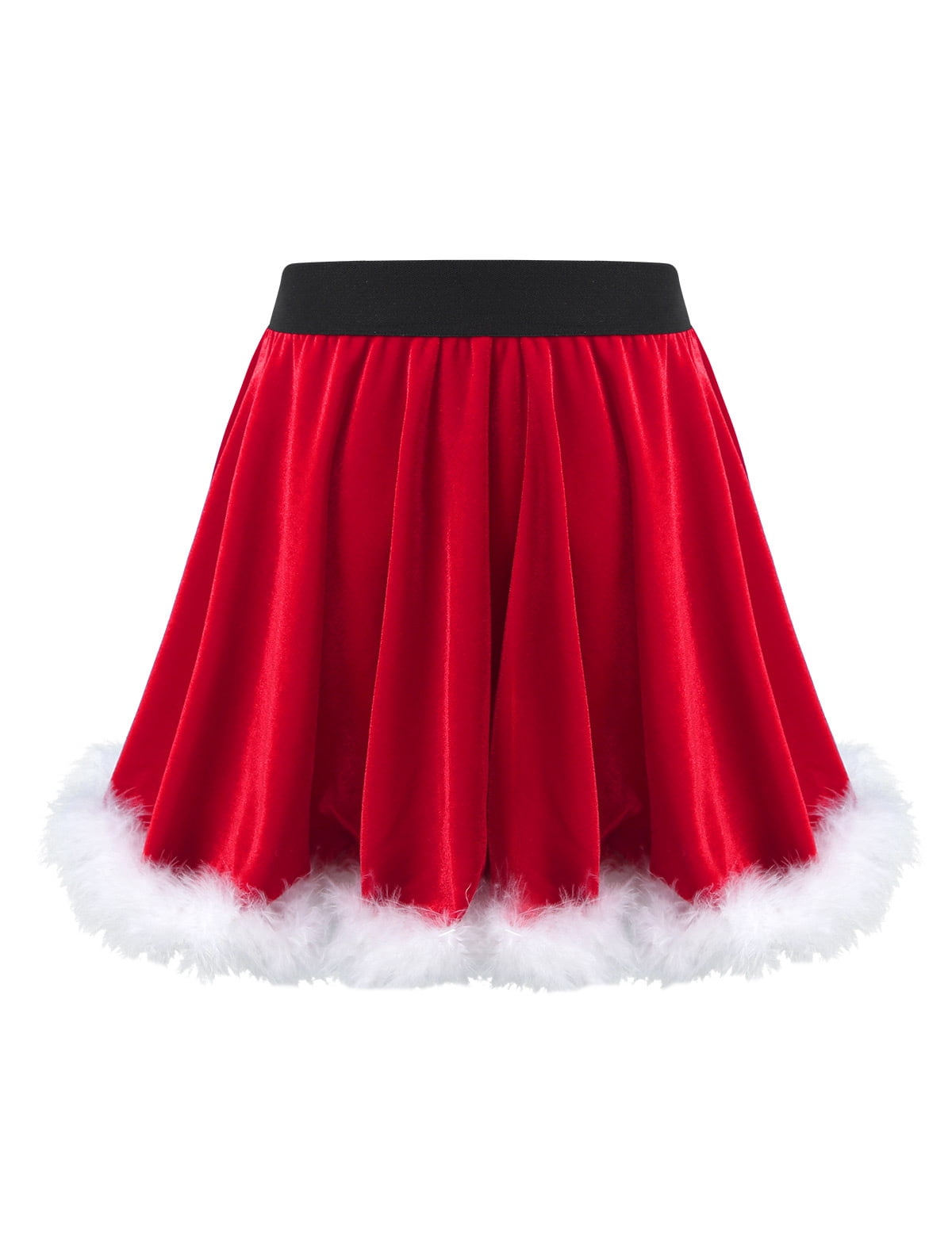 renvena Kids Girls Elf Miss Santa Christmas Skater Skirt Velvet Mini Skirts Mrs.Claus Costume Size 4-16 A Red 12
