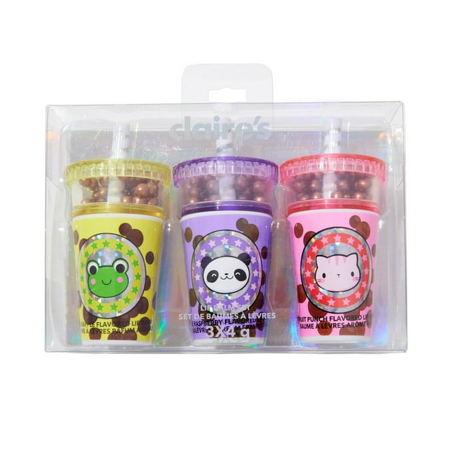 Claire's Lip Gloss 3 pack Multicolor Boba Tea, pinaple, raspberry, and fruit punch flavored