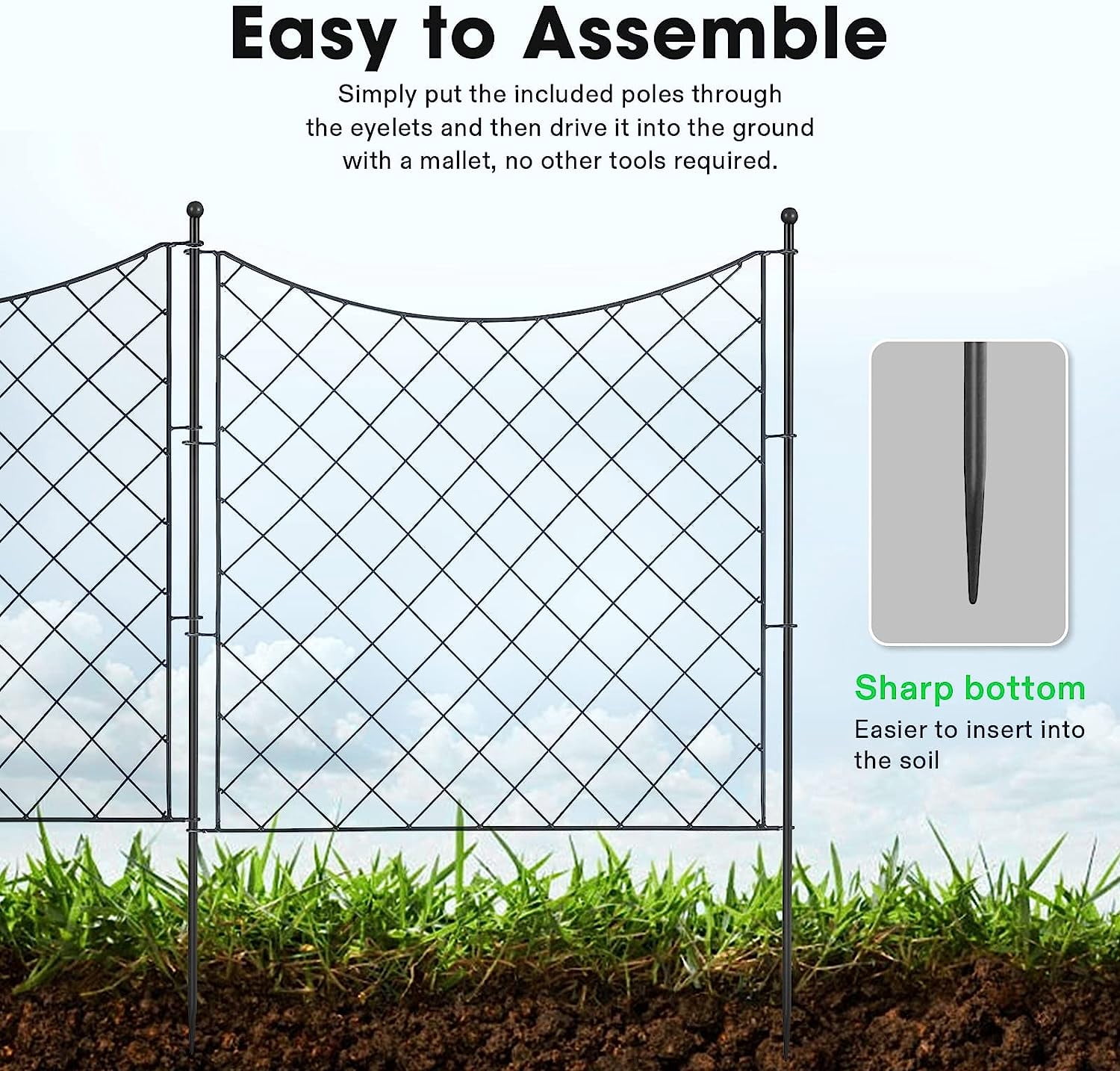 VIVOSUN Decorative Garden Fence, 27.4” (L)× 32.9” (H) No-Dig Metal Fencing and Gate Bundle, 4 Panels + 1 Gate, for Yard Landscape Patio Outdoor Decor