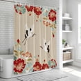 thumbnail image 6 of Rustic Crane Shower Curtain, Waterproof Shower Curtains for Bathroom, Vintage Red Teal Spring Floral Botanical Washable Fabric Bathtub Curtain Set Bath Decor with 12 Hooks Long 72"x84", 6 of 8