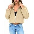 thumbnail image 4 of Womens Cropped Jackets Full-Zip Solid Color Sweatshirt Sport Coat No Hood Casual Outerwear Long Sleeve Fall Clothes (L, Beige), 4 of 5