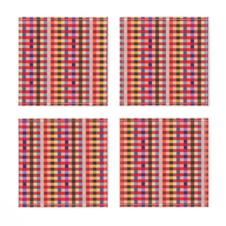 

Linen Cotton Canvas Cocktail Napkins (Set of 4) - Spot Check Pink Plaid Purple Orange Gingham Picnic Squares Print Cloth Cocktail Napkins by Spoonflower