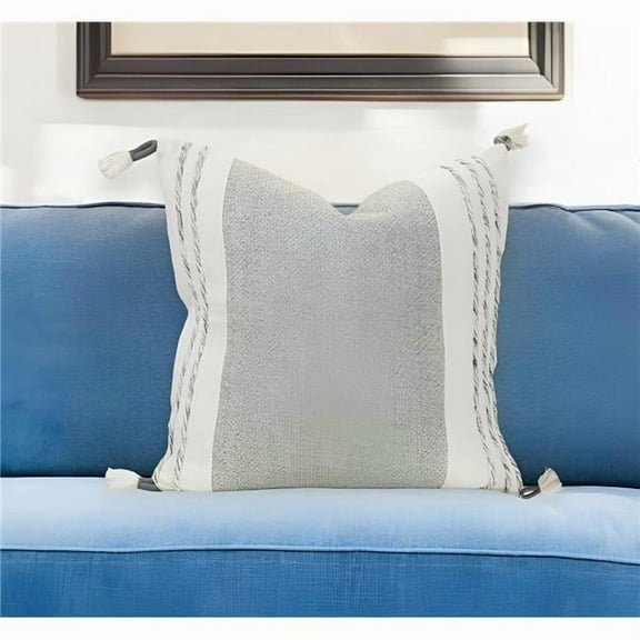 HomeRoots 518674 20 in. Gray & White Color Block Cotton Throw Pillow with Tassels