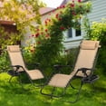 thumbnail image 2 of PetFurnishn Set of 2 Relaxing Recliners Patio Chairs Adjustable Steel Mesh Zero Gravity Lounge Chair Beach Chairs with Pillow and Cup Holder Khaki (Kahki), 2 of 10