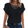 thumbnail image 1 of Suéter de Verano para Mujer, Cuello Redondo, Informal, Tejido A Crochet, Camiseta de Corta con Encaje y Costuras Huecas. Negro S, 1 of 5